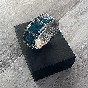Lia Sophia Blue Green Cuff Bracelet Silver Rhinestones NEW